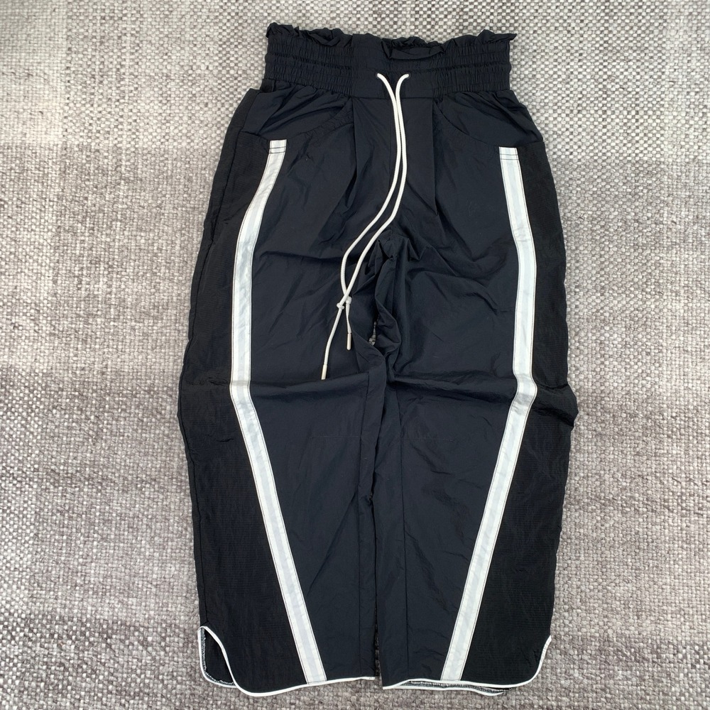Free People FP Movement The Way Home Jogger Pants Black White XS Smocked